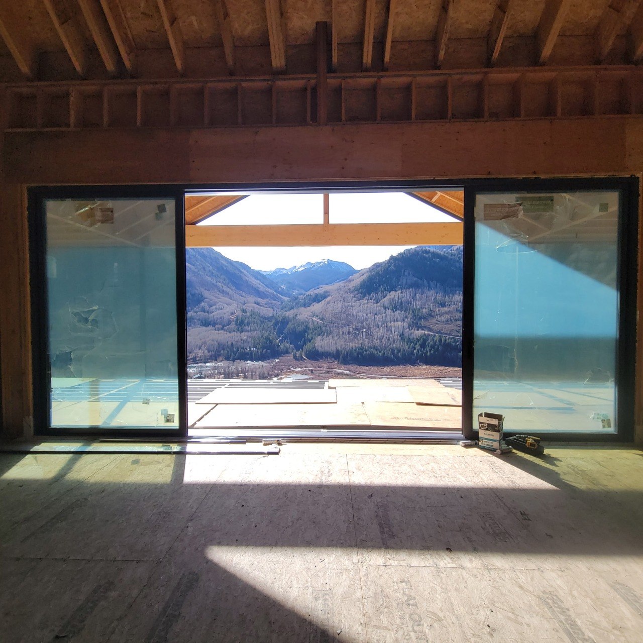 Large scenic door installation with mountain view